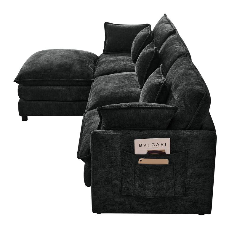 L-Shaped Modular Sectional Sofa with Movable Storage Ottoman, Comfy Cashmere Deep Seat Cloud Couch, Lounge Sofa with Pillows