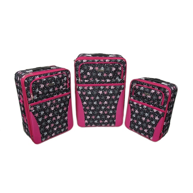 pink and black luggage