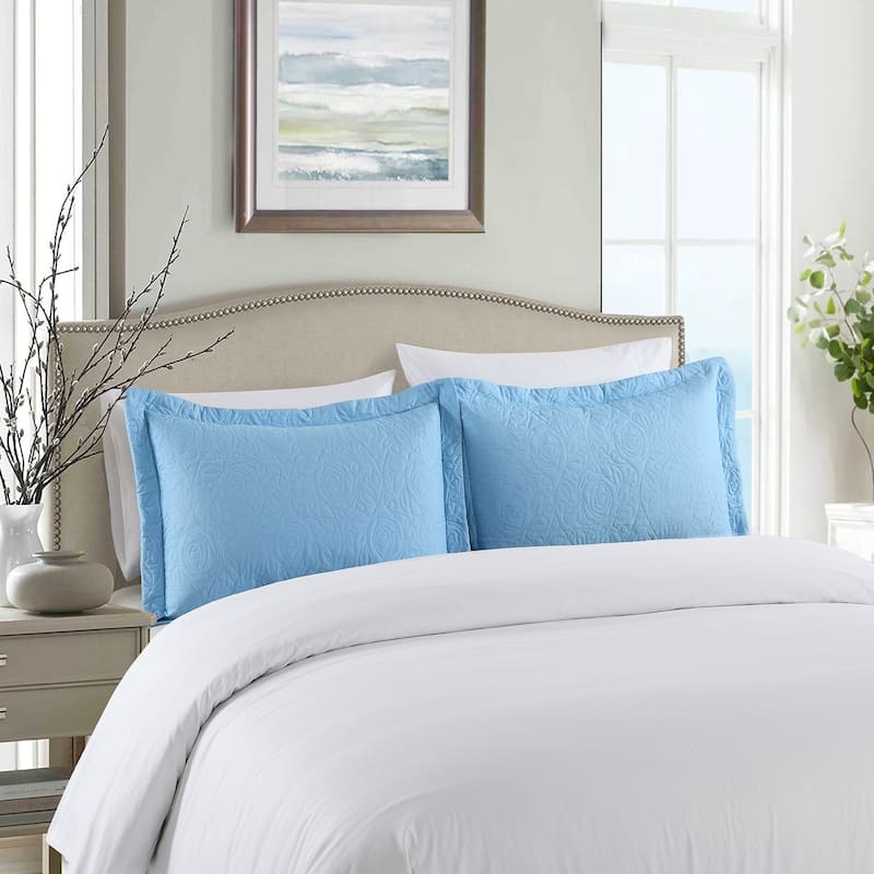 Porch & Den Manor Embroidered Pillow Sham (Set of 2) - Paris Blue - Standard