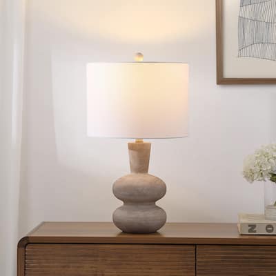 Matheo 24" Modern Minimalist Sculptural Oak-Grain Resin LED Table Lamp