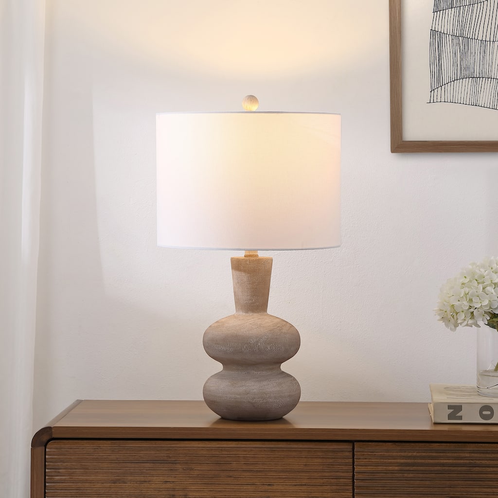 Matheo 24" Modern Minimalist Sculptural Oak-Grain Resin LED Table Lamp