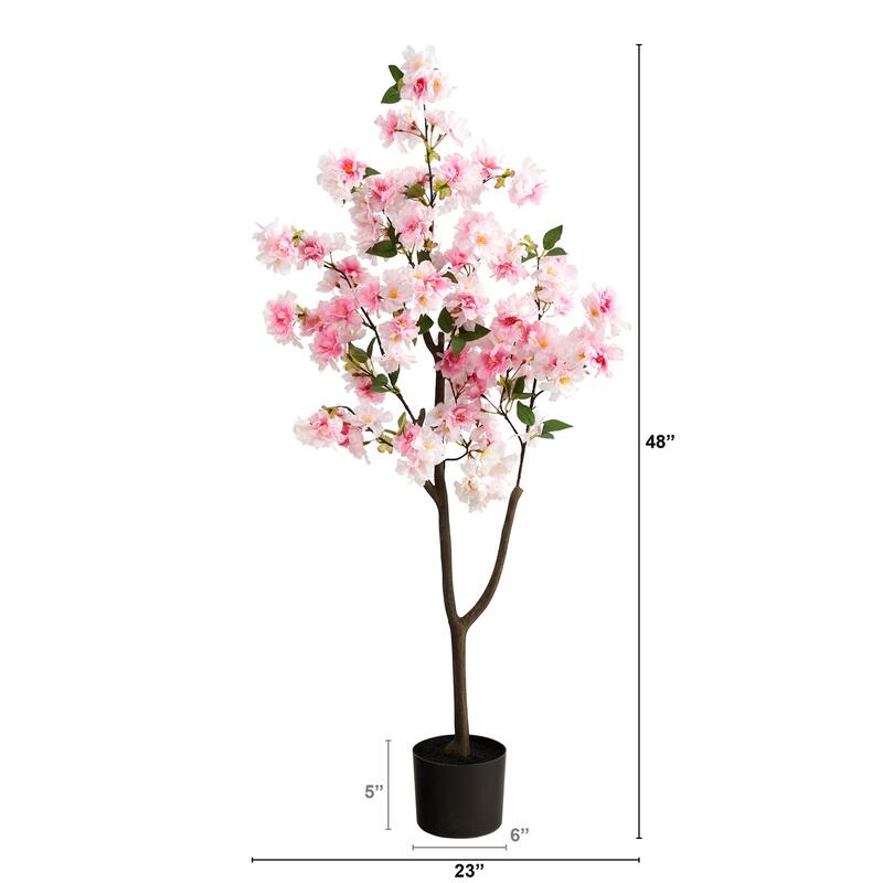 Artificial Cherry Blossom Tree 4ft - Pink Flowers Faux Tree Indoor Decor - Elegant Spring Accent Home Office Living Room