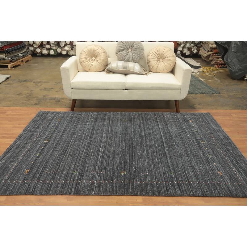 Hand Knotted Oriental 100% Wool Carpet Tribal Animal Pictorial Greys & Charcoal Gabbeh Area Rug - 7' 6'' X 5' 3''