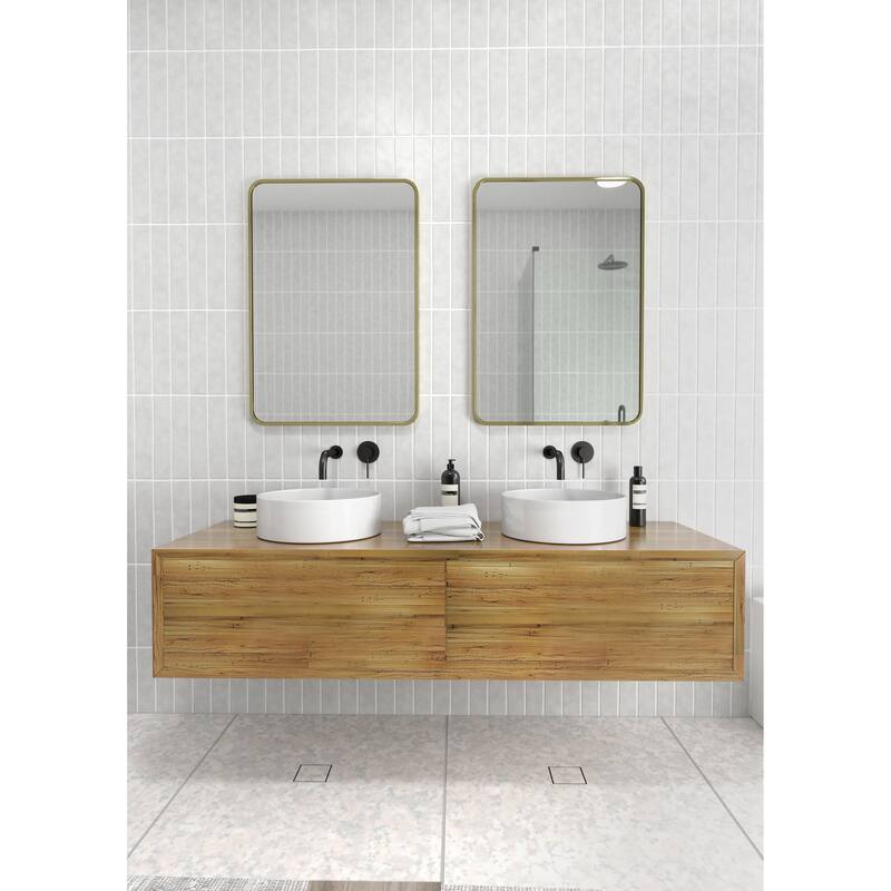 Glass Warehouse 32 in. H x 22 in. W Radius Corner Stainless Steel Framed Mirror