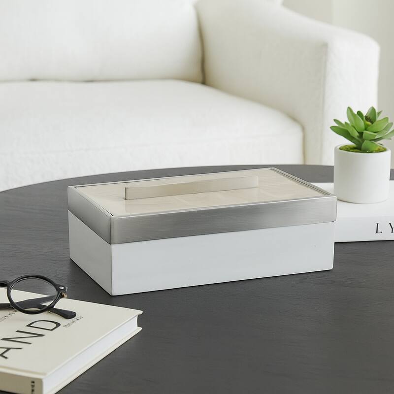 Decorative Wood and Resin Boxes with Removable Lid - 14", White - 14.25"