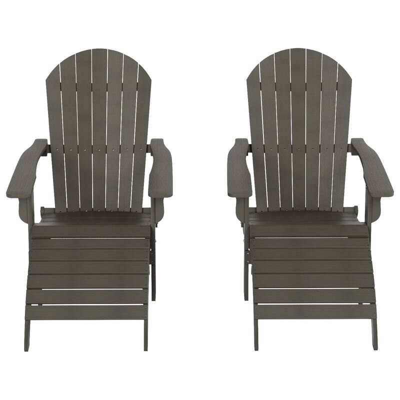 Vineyard HIPS Outdoor Folding Eco-Friendly All Weather Seashell Adirondack Chairs with Ottomans (4-Piece Set)