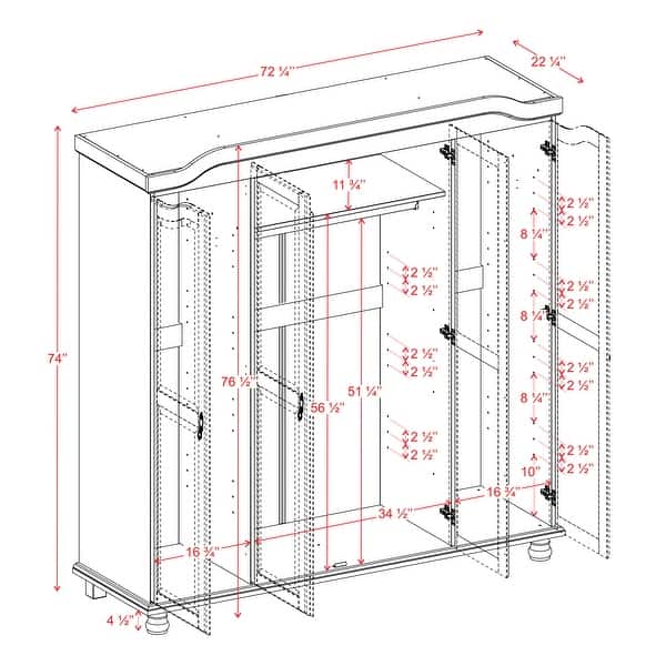 Palace Imports Kyle 100% Solid Wood 4-Door Wardrobe Armoire