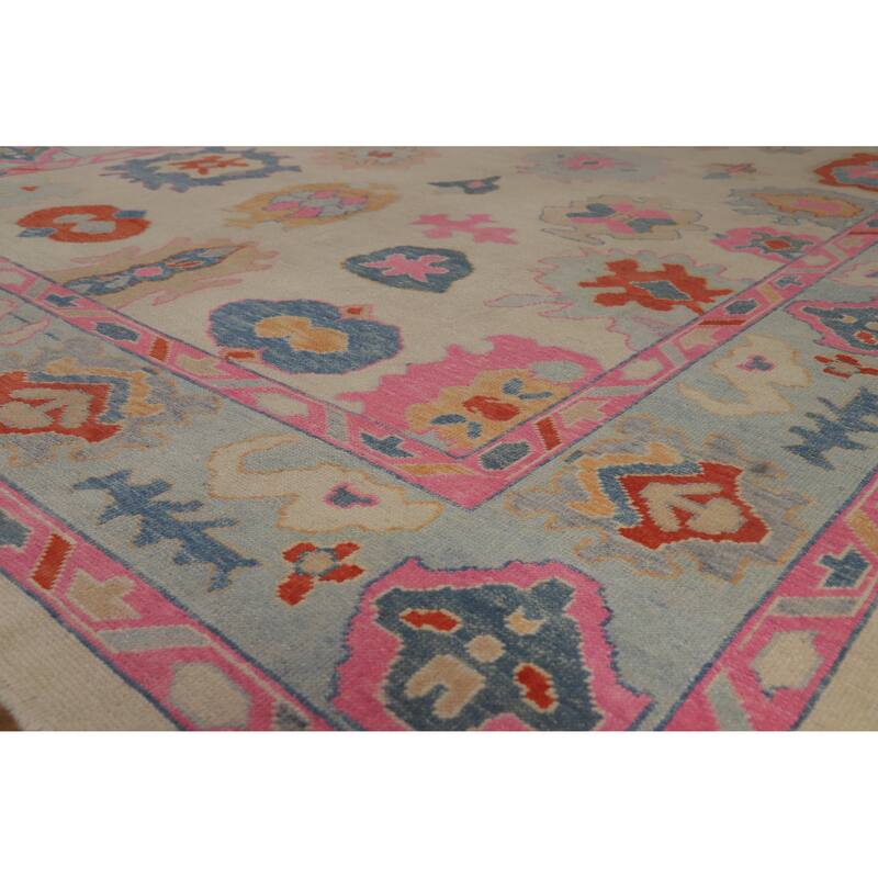 Hand Knotted Oriental 100% Wool Carpet Transitional All-Over Beige & Ivories Oushak Area Rug - 12' 3'' X 9' 3''