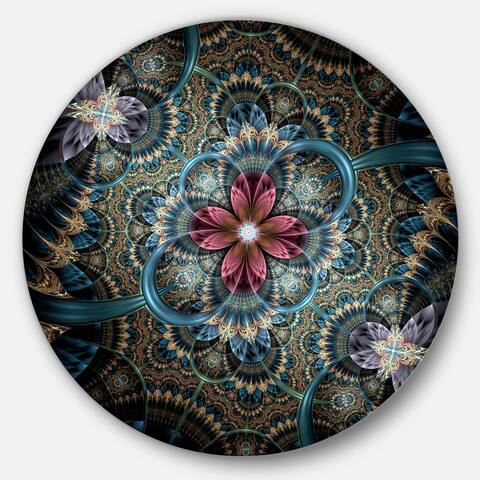 Designart 'Dark Purple Fractal Flower' Digital Art Floral Round Metal Wall Art