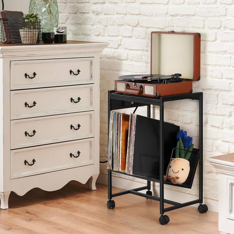 2 Tier Record Player Stand with Charging Station