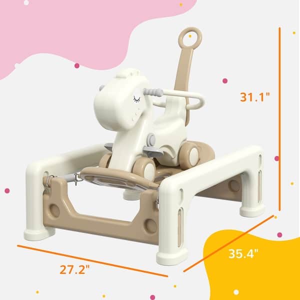 5 in 1 Rocking Horse for Toddlers Years 1-6, Kids Spring Ride on Horse Balance Bike with Detachable Balance Board - Cream White