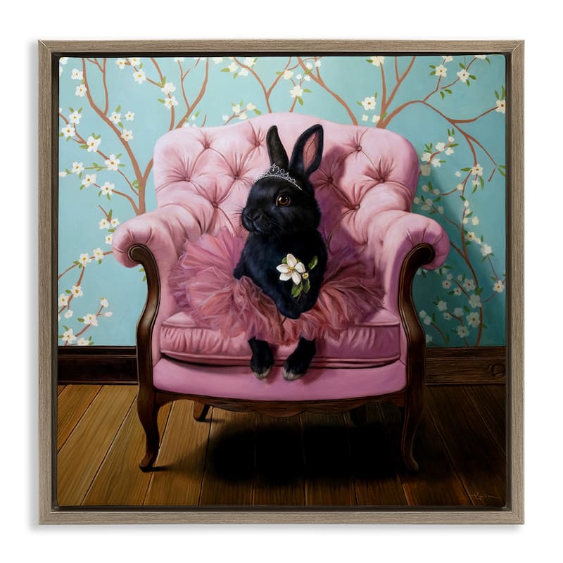 Stupell Girlie Rabbit in Tutu Framed Floater Canvas Wall Art Design By Lucia Heffernan - 25 x 25 - Brown