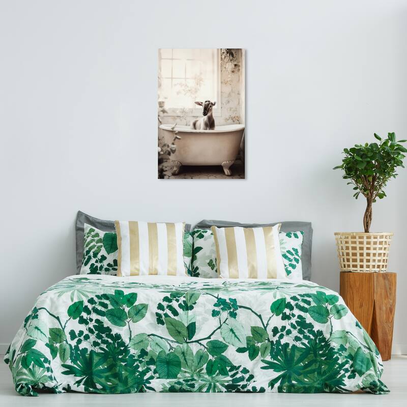 Wynwood Studio Canvas Animals Goat in a Bath White and Tan Traditional Wall Art Canvas Print - White, Brown - 36 x 24