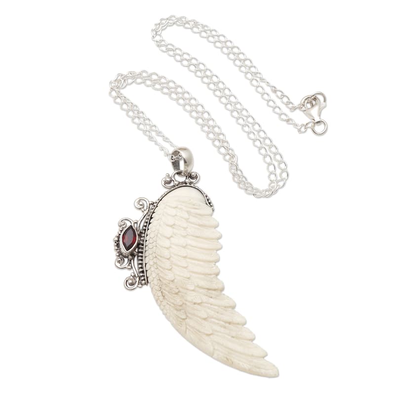 Novica Handmade Pale Angel Garnet Pendant Necklace - White