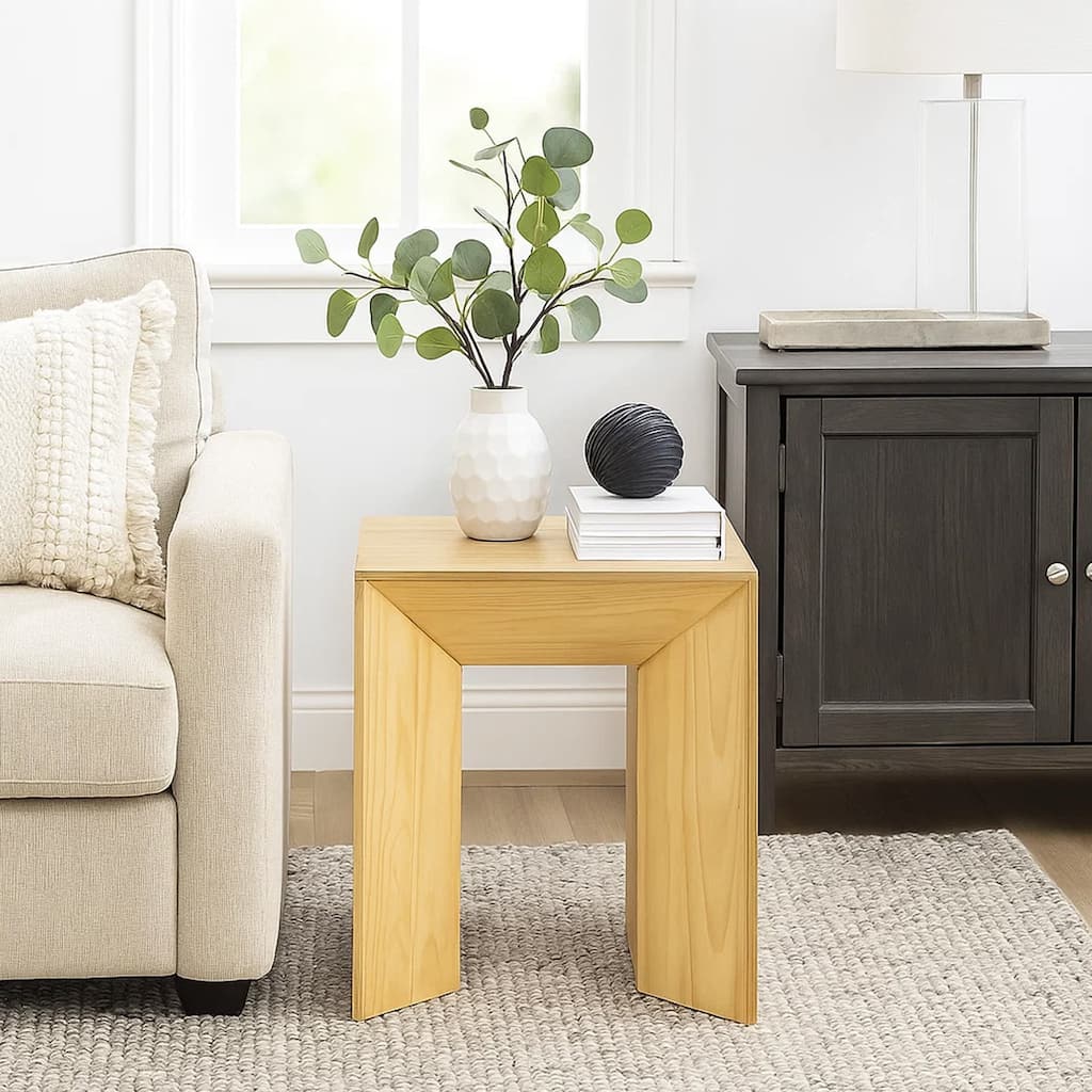 Arnold Side End Table, Natural Brown Wood Frame, Square 24 Inch Top