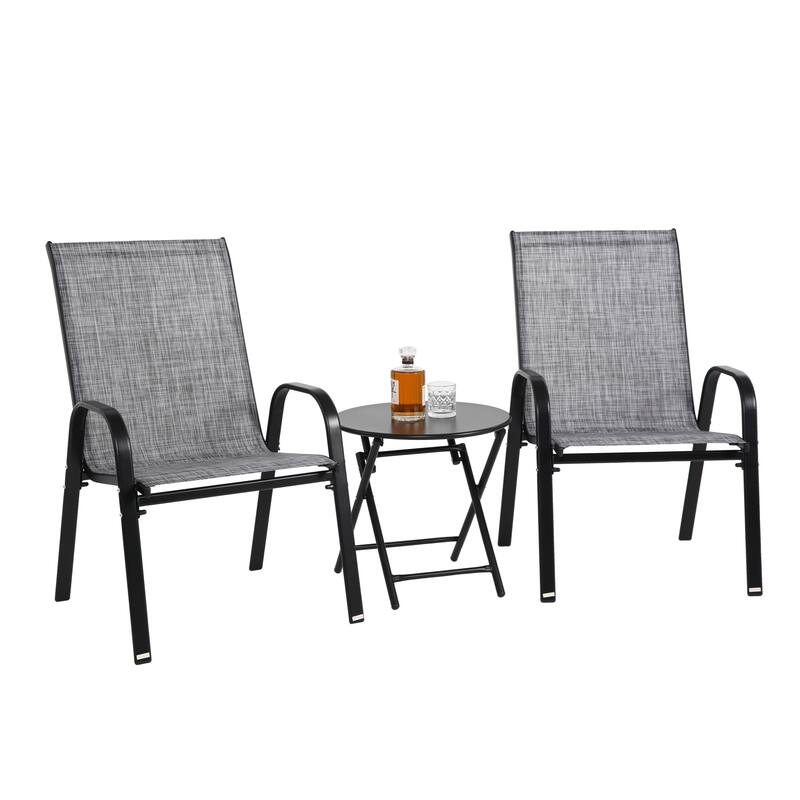 3-Piece Patio Bistro Set w/ 2 Camping Chairs, Steel Top Folding Table