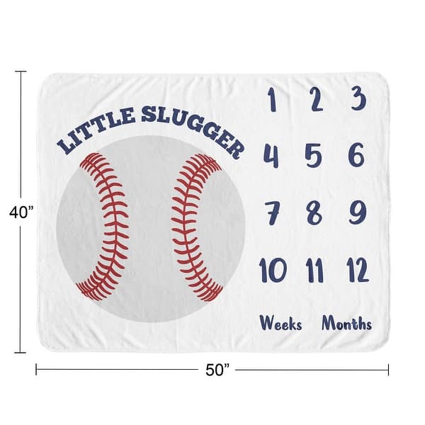 Baseball Collection Boy Baby Monthly Milestone Blanket - Red White and Blue Americana Sports Little Slugger