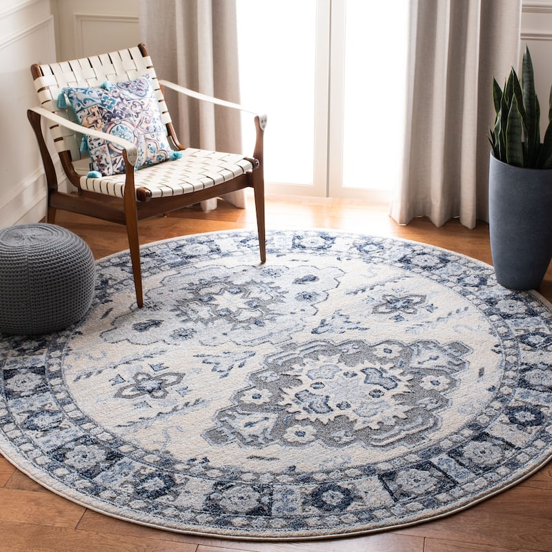 SAFAVIEH Harbor Gwenaele Border Rug - 6'7" Round - Blue/Creme