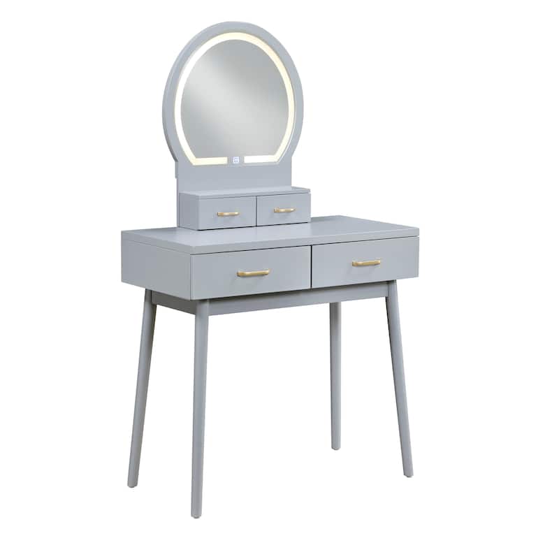 Beautiful Gray Finish Vanity Dresser with Mirror and Stool