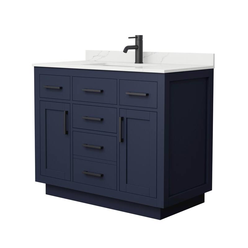 Wyndham Collection WCG262642S-QTZ-UNSMXX Beckett TK 42" Free Standing - Dark Blue / Giotto Quartz Top / Matte Black