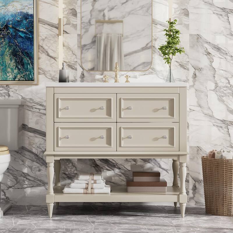36" Bathroom Vanity Cabinet with Sink Combo Set, Undermount Ceramic Sink, Free Standing Vanity Set with 4 Drawers