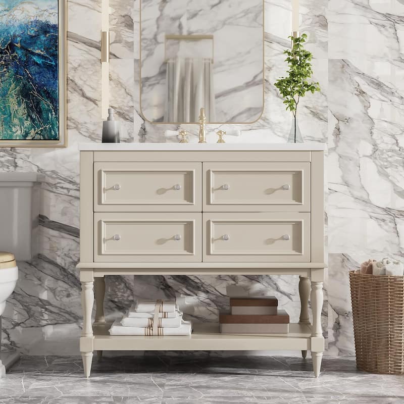 GDFStudio - Wesbridge Modern Bathroom Vanity Set with Ceramic Sink and 4 Storage Drawers - 36'W