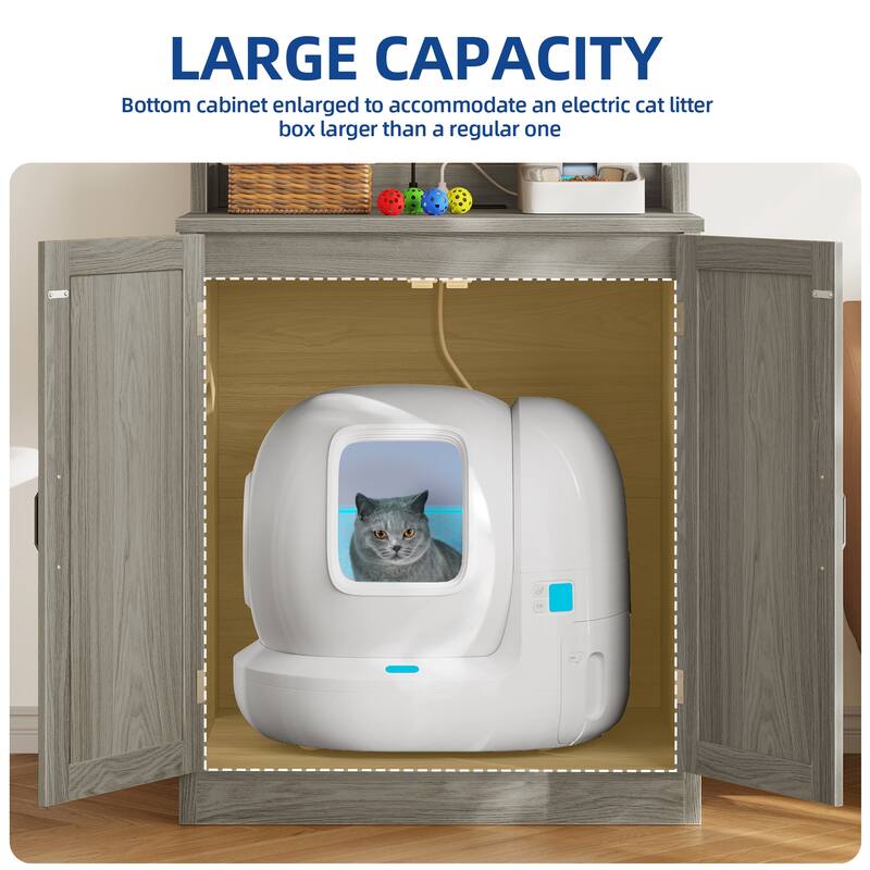 Hidden Cat Litter Box Enclosure Furniture Tall Storage Cabinet with Charging Station