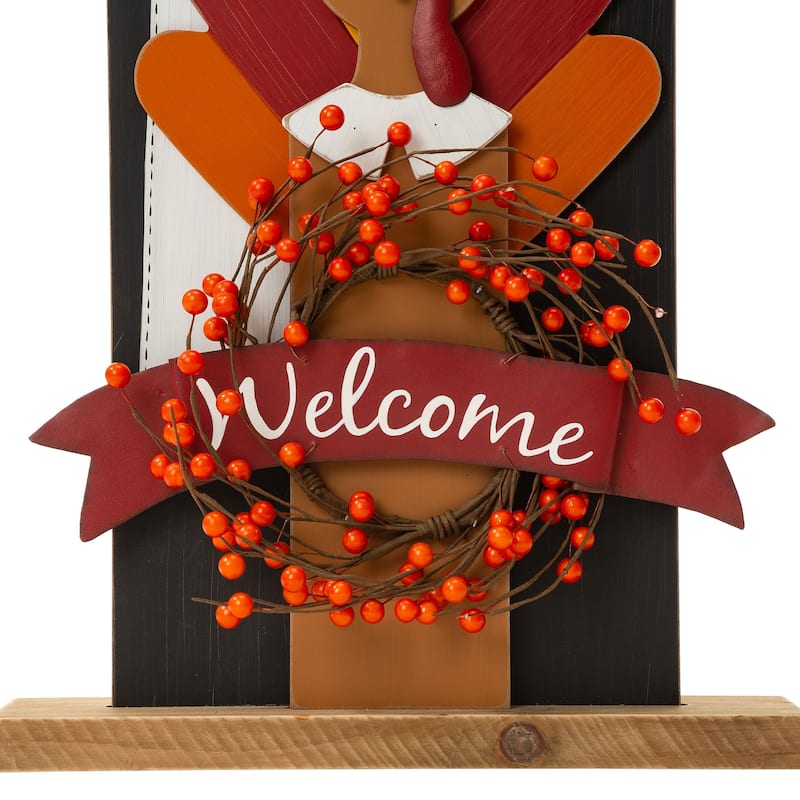 Glitzhome Fall Lighted Wooden Welcome Porch Decor w/Wreath