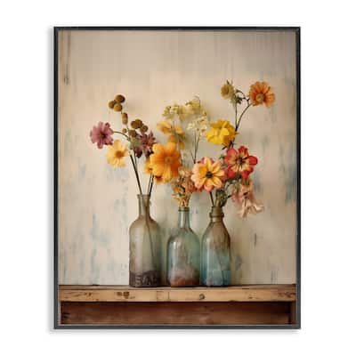 Stupell Rustic Spring Flowers Shelf Framed Giclee Art Design By Arlington Prints