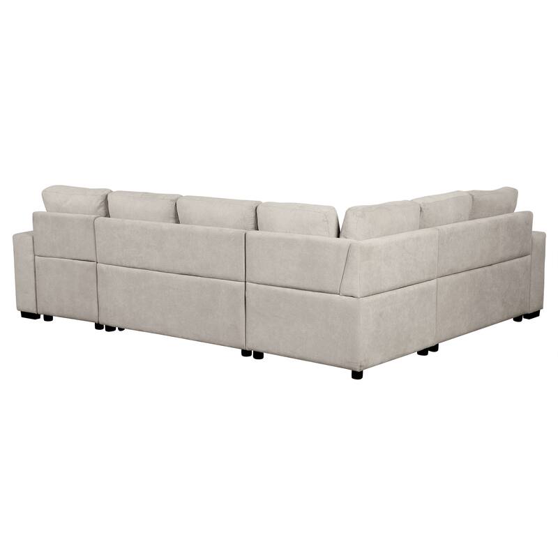 109" Chenille U-Shape 5-Seat Sectional Convertible Sofa with Storage Chaise and USB Ports