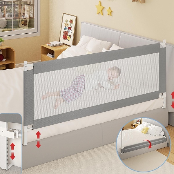 slide 2 of 13, Toddler Bed Rail with Detachable Guardrail & Safety Strap 78.7", 1 Side