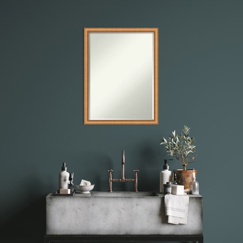 Salon Scoop Half-Inch-Bevel Wood Framed Bathroom Vanity Wall Mirror - Glass Size 18x24