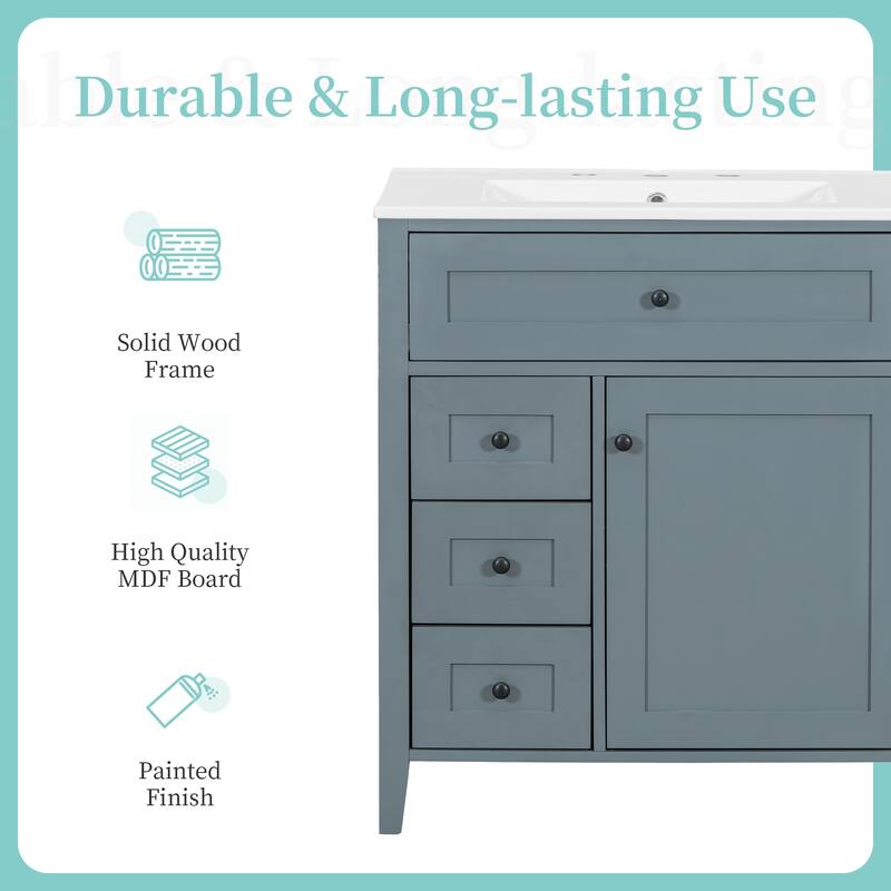 30/36 Inch Bathroom Vanity, Bathroom Sink Cabinet, Freestanding Bathroom Storage Cabinet with Ceramic Basin