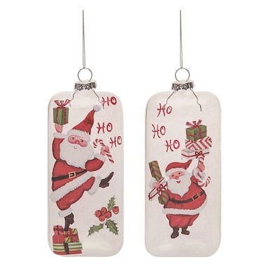 Transpac Glass Vintage Painted Santa Ornament Set of 2 Christmas Home Decorations