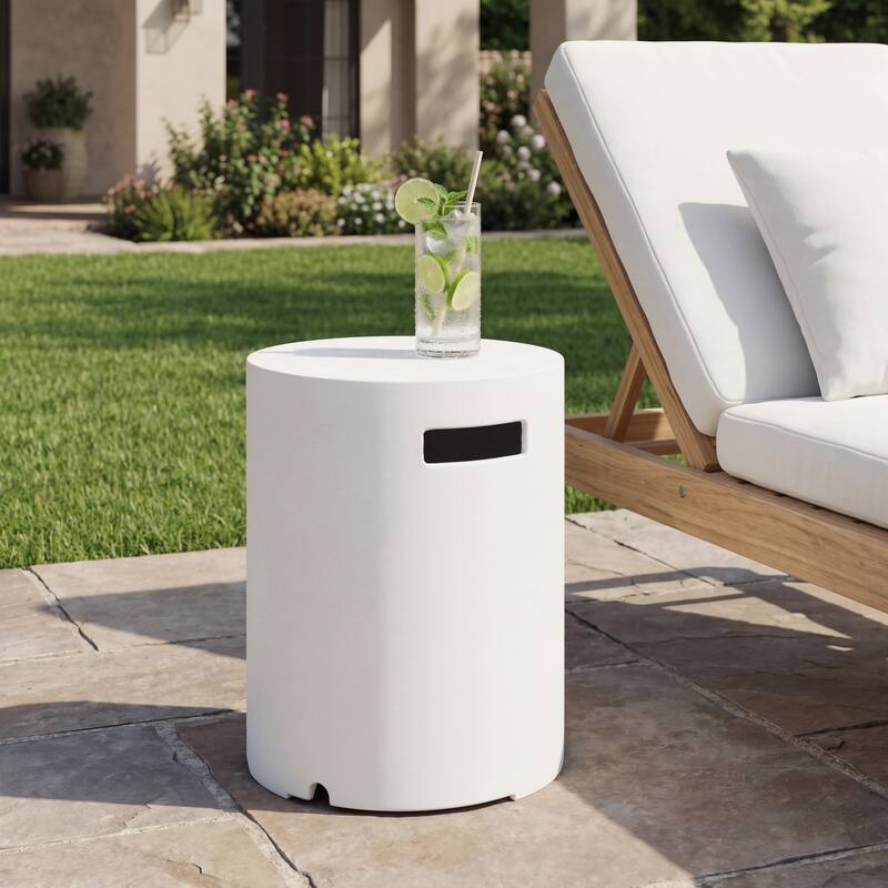 Christopher Knight Home - Trenton Outdoor Fire Pit and Side Table Set in Classic White with Lightweight Concrete Build