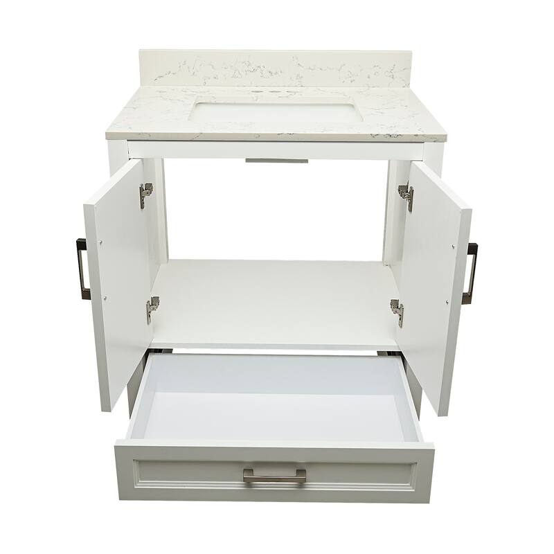 Nevado 37" Bathroom Vanity with Cultured Marble Vanity Top Sink in White with White Basin
