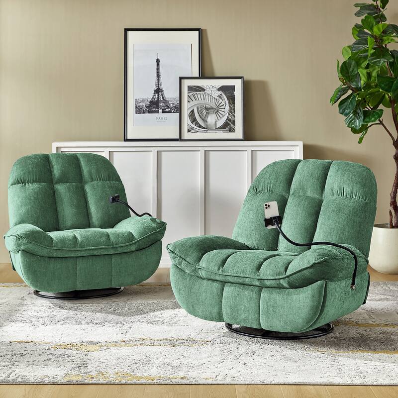 Alina Modern Manual Recliner with A Phone Holder(Set of 2) by HULALA HOME - Green