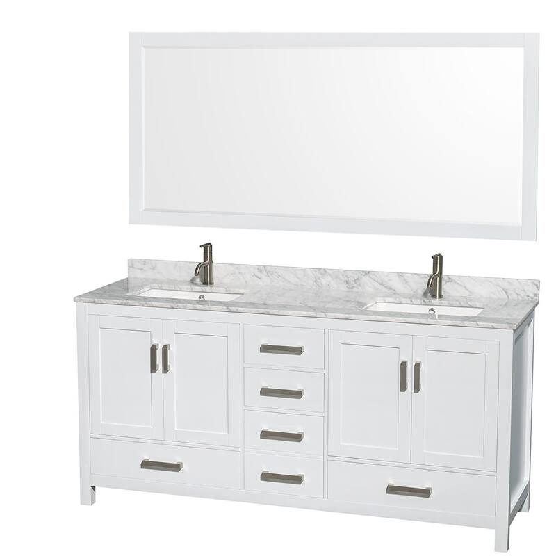 Wyndham Collection WCS141472DUNSM70 Sheffield 72" Free Standing Double - White / White Carrara Marble Top / Brushed Chrome - Painted