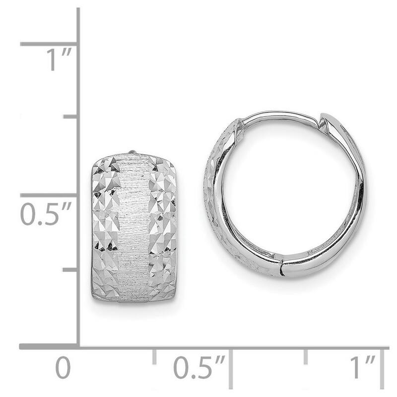 Curata 14k White Gold Sparkle Cut Textured Hoop Earrings - 14.15x13.2mm