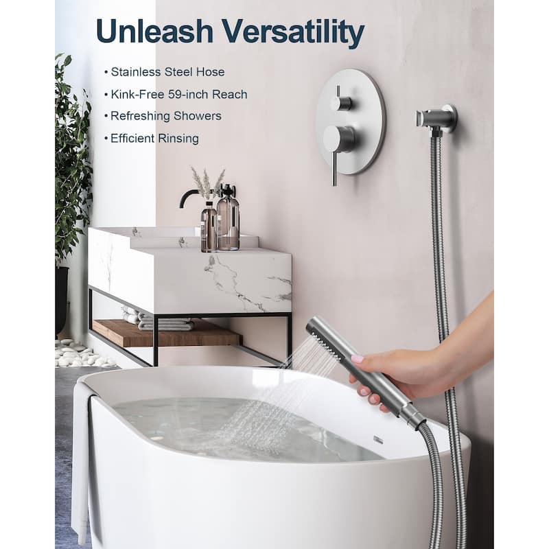 GRANDJOY Shower System 10 inch Wall Mount Rain Shower Head with Handheld Spray Combo Round