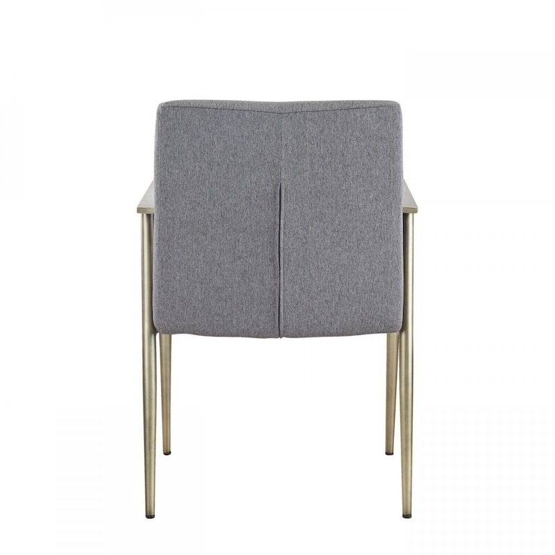 Gray Fabric Metal Arm Dining Chair with Antiqued Brass Legs and Foam Seat - 24” x 22” x 32” (D x W x H)