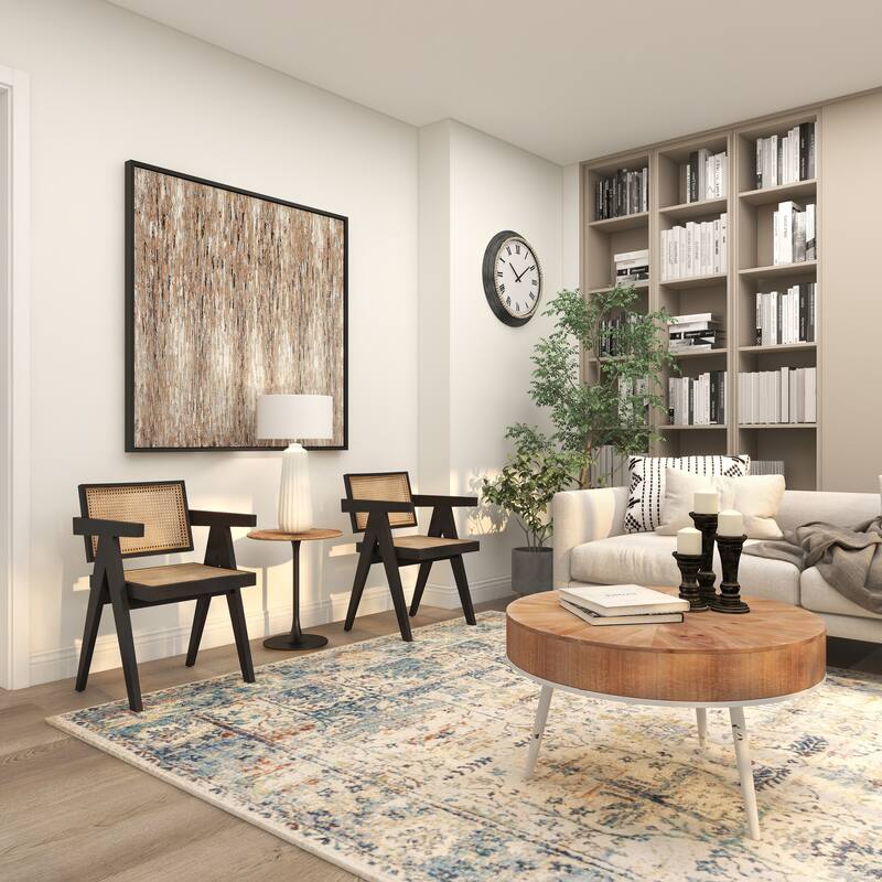 Teak Wood Living Room Accent Chair with Leather or Woven Cane Seat