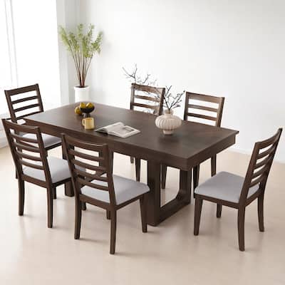 Rustic 7 Piece Dining Set with Expandable Table and 6 Upholstered Chairs, Extendable Farmhouse Table to 78"