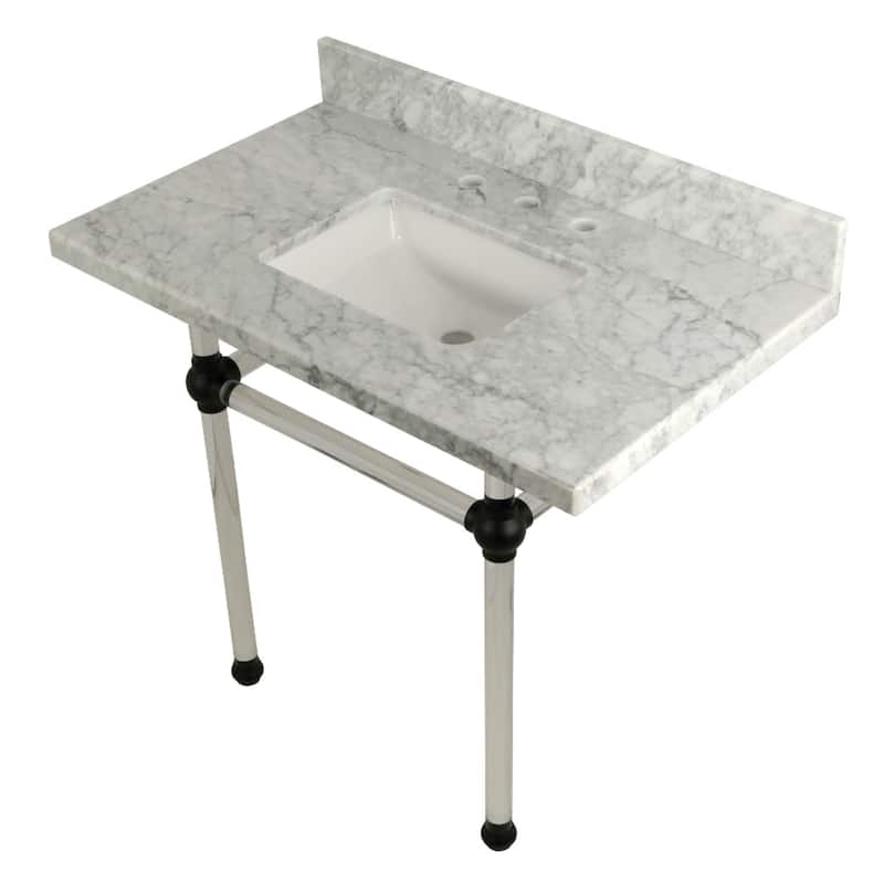 Kingston Brass Templeton 36" Rectangular Marble Wall Mounted Bathroom - Carrara Marble / Matte Black