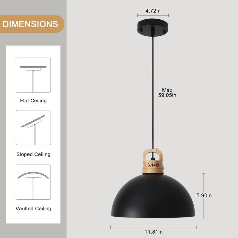 1-Light Rustic Hanging Pendant Light with Metal Shaded for Kitchen Island