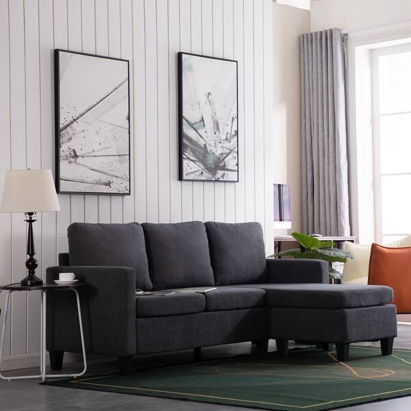 Shop Reversible Sectional Sofa Couch L Shape 3 Seat Sofa Couch For