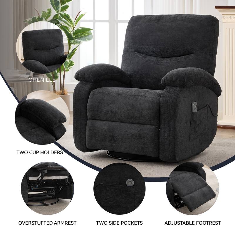 Manual Swivel Recliner Chair with Heat & Massage, Heavy Duty Recliner Chair with Side Pocket, Ergonomic Single Sofa Chair