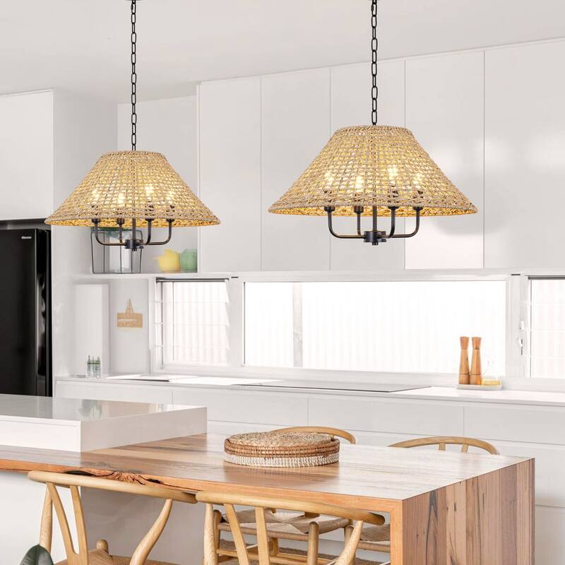 4/5-Light Dimmable Bohemian Hand Woven Drum Chandelier