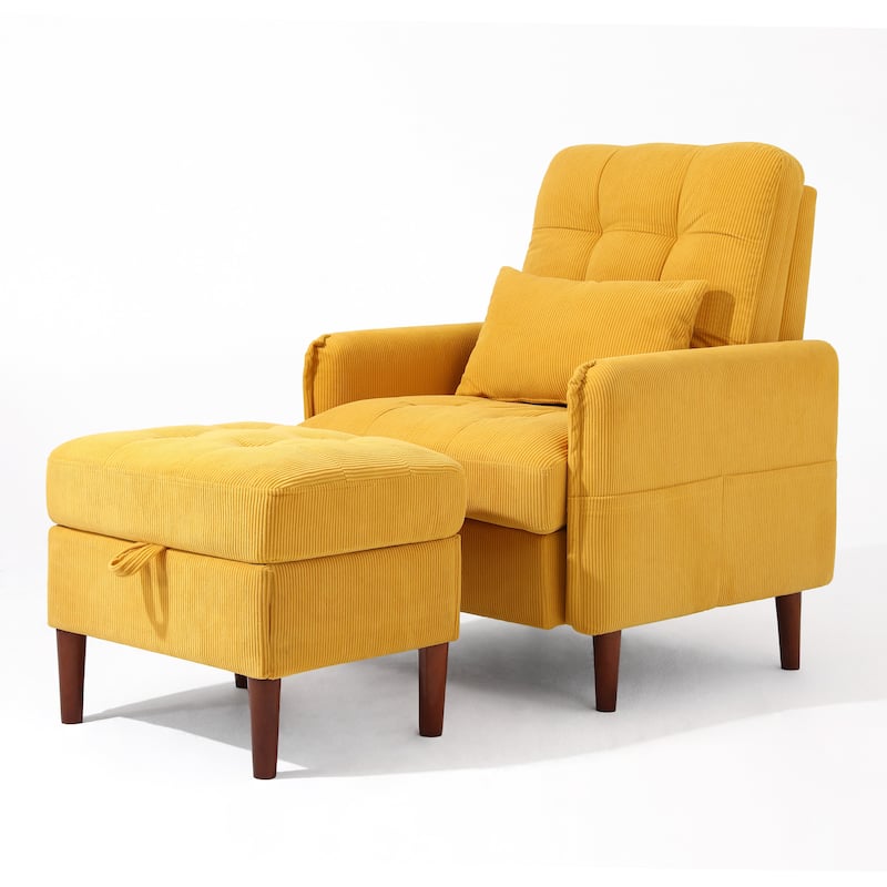 Modern Lounge Chair With Stroage Ottoman and Adjustable Backrest - Orange