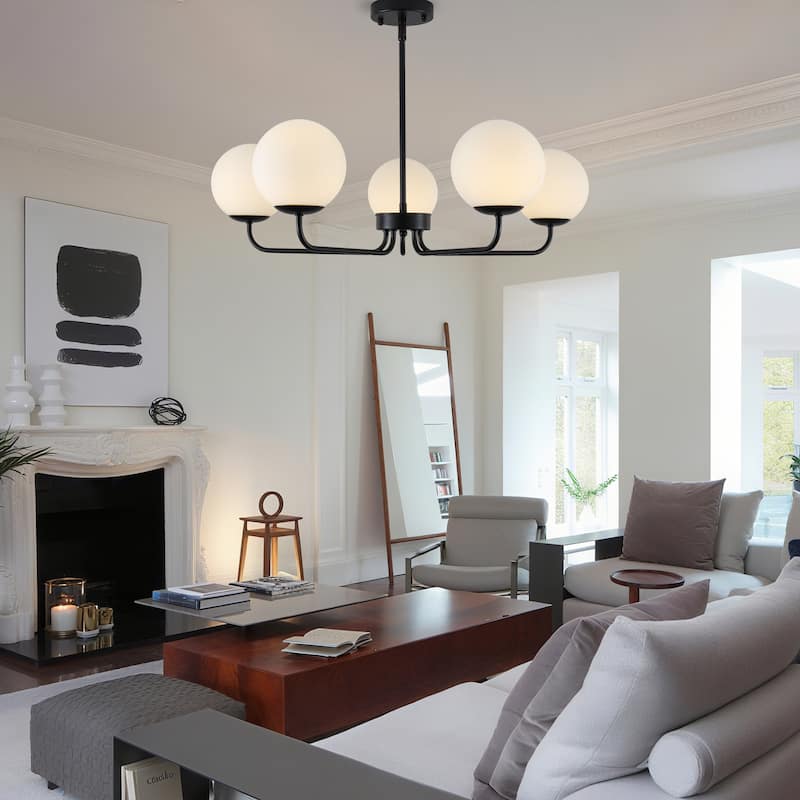 5-Light Dimmable Globe chandelier - Matte Black - N/A